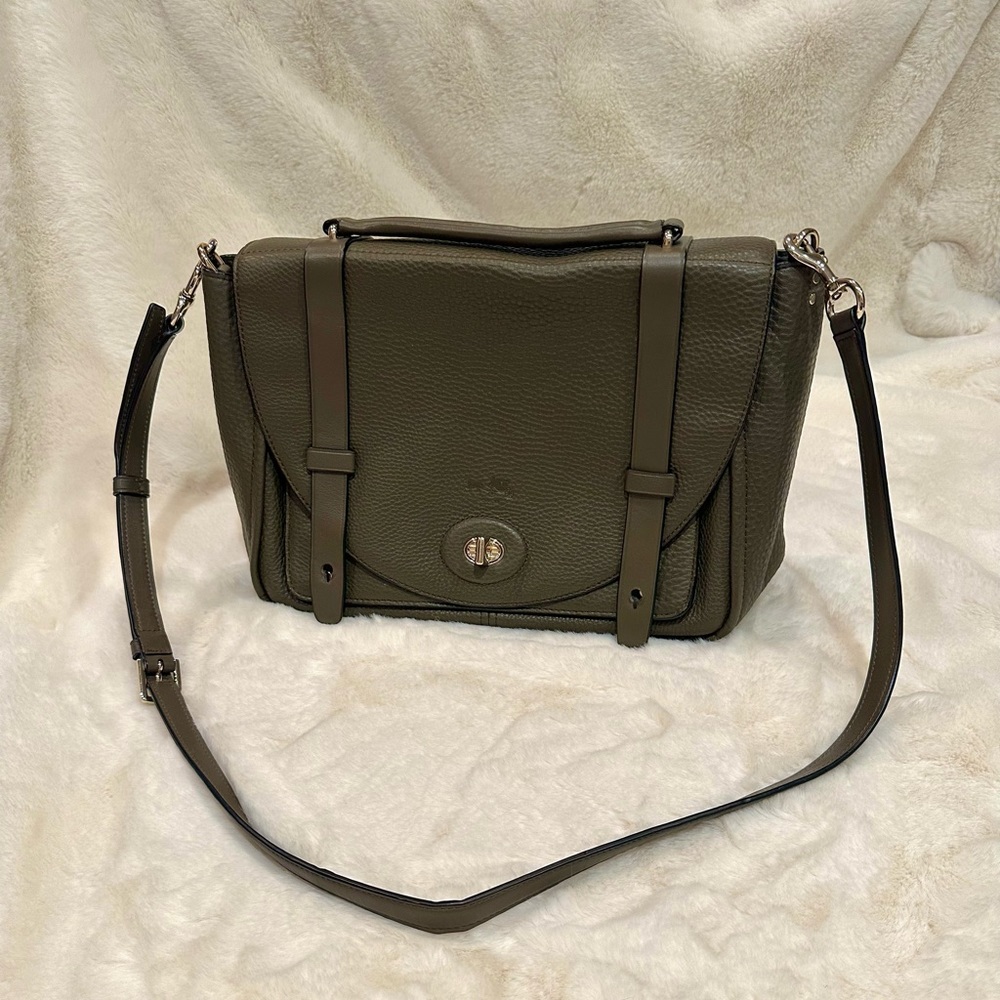 COACH Bleecker Brooklyn Olive Messenger Crossbody Bag In Pebble Leather 32263